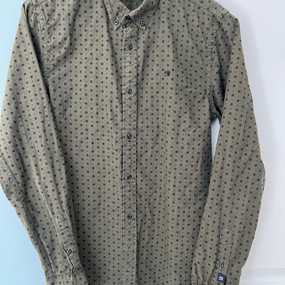Scotch and Soda Men's Olive Green Polka Dot Shirt (Medium)